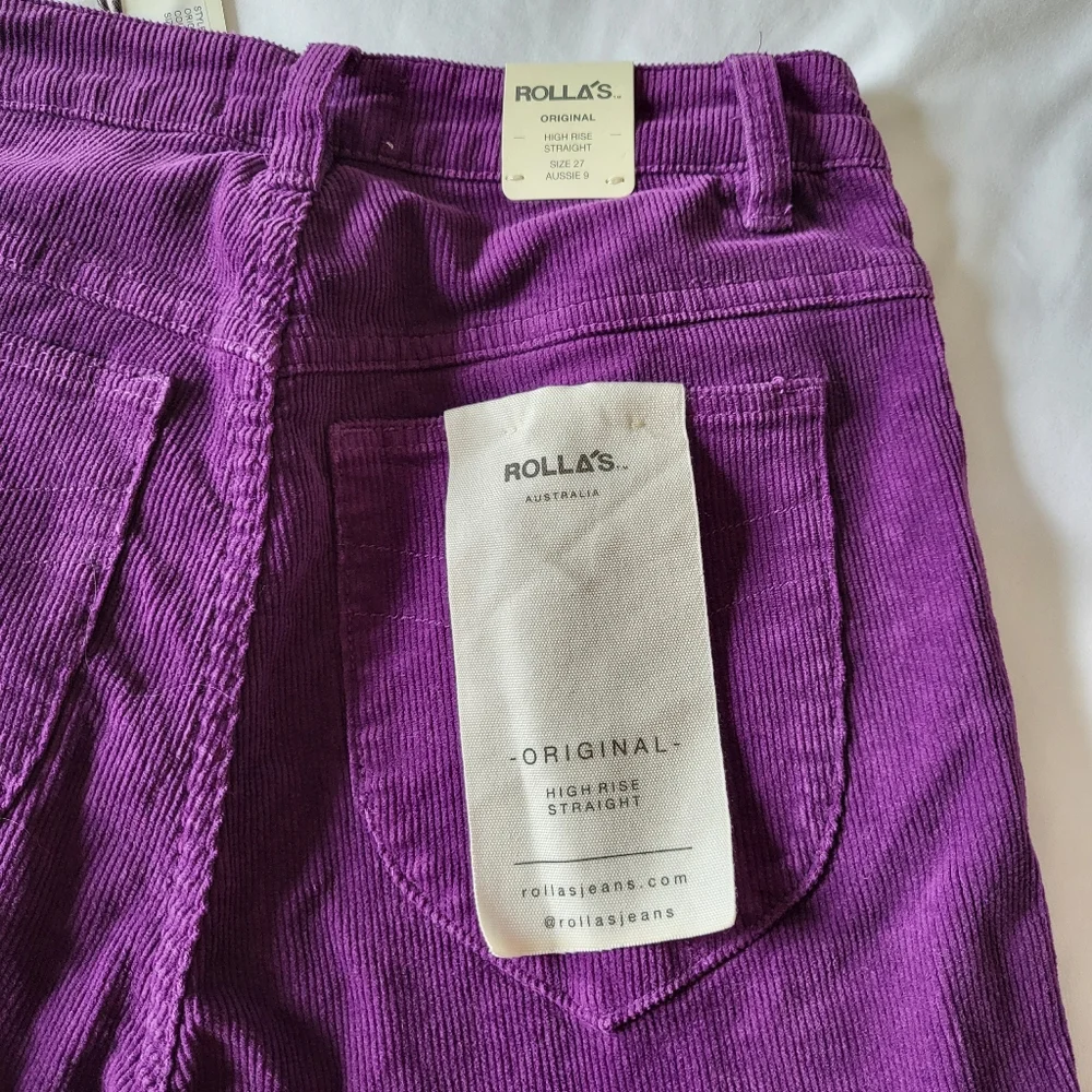 Rolla’s X Free People Original Straight High Rise Cord Corduroy Pants Purple 27